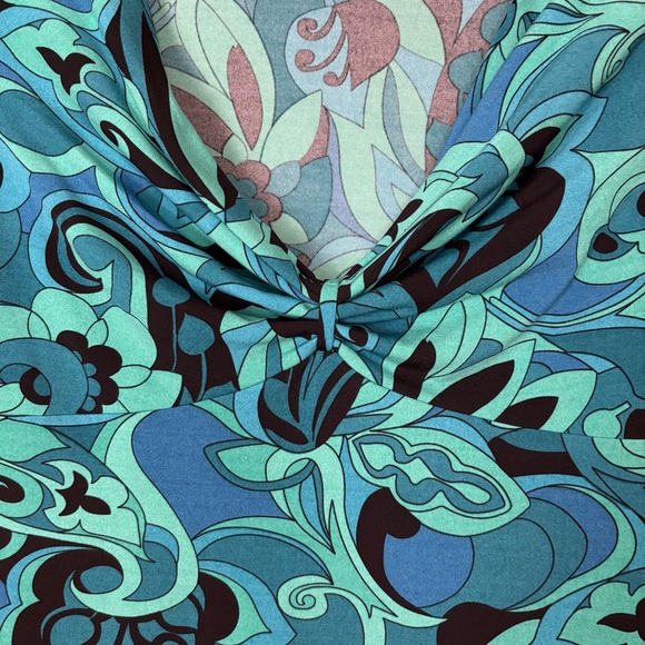 Vintage A. Byer Y2K Blue Abstract Print Top M Artsy Retro Stretch 3/4 Sleeve - Picture 2 of 9